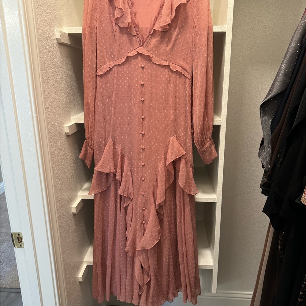 ASOS Dusty Pink Long Sleeve Ruffle Dress
